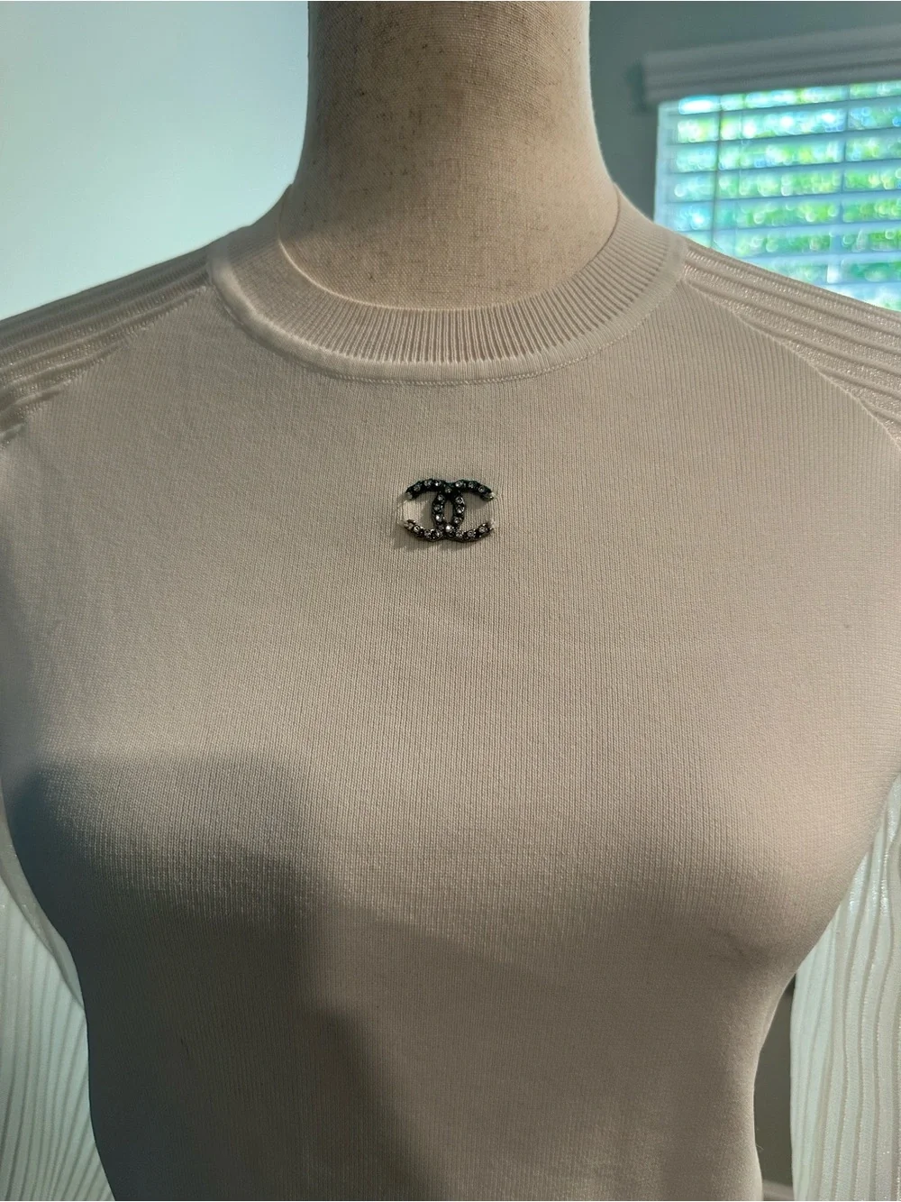 Chanel Women's Long-Sleeve Knit Top with Embellished Logo